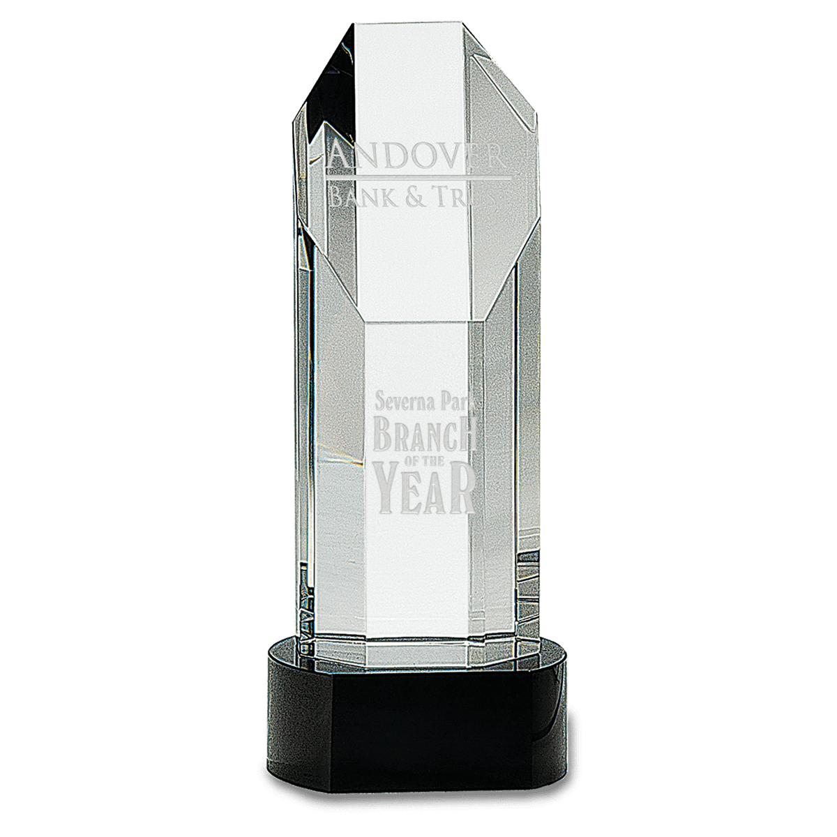 Octagon Slant-Top Crystal Award on Black Pedestal Base