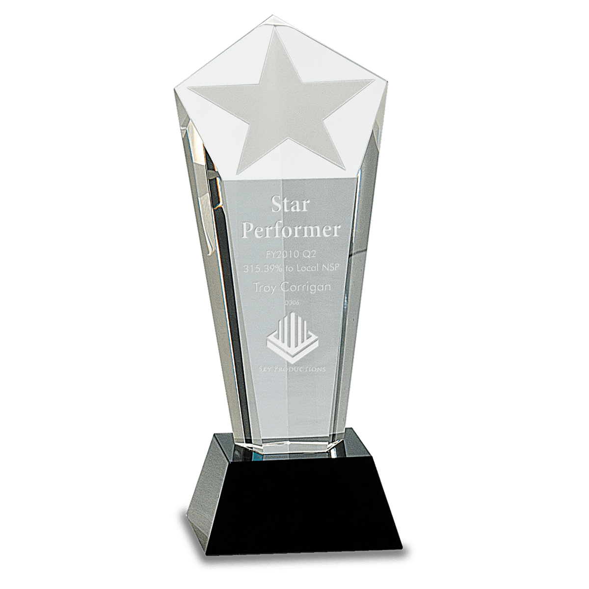Crystal Frosted Star Column on Black Pedestal Base