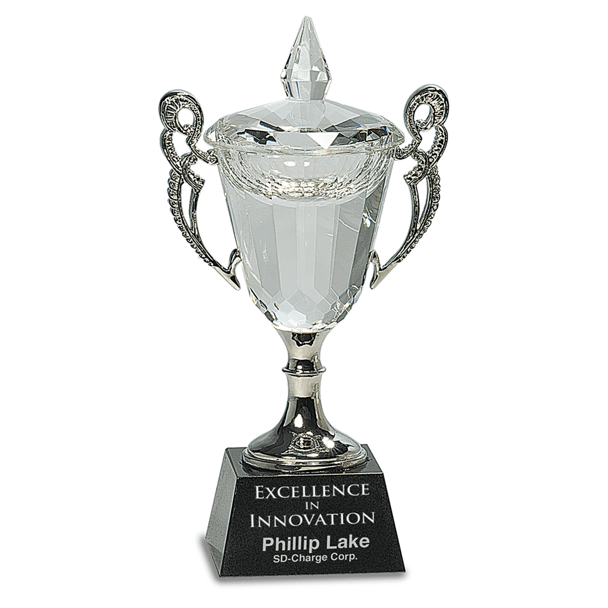 8" Crystal Cup with Silver Handles and Stem
