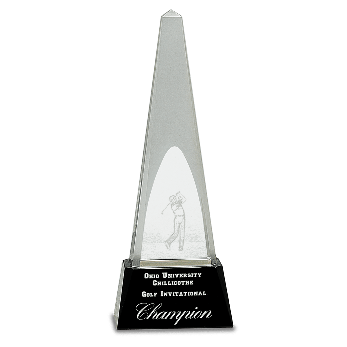 Clear Crystal 3D Golf Spire on Black Pedestal Base