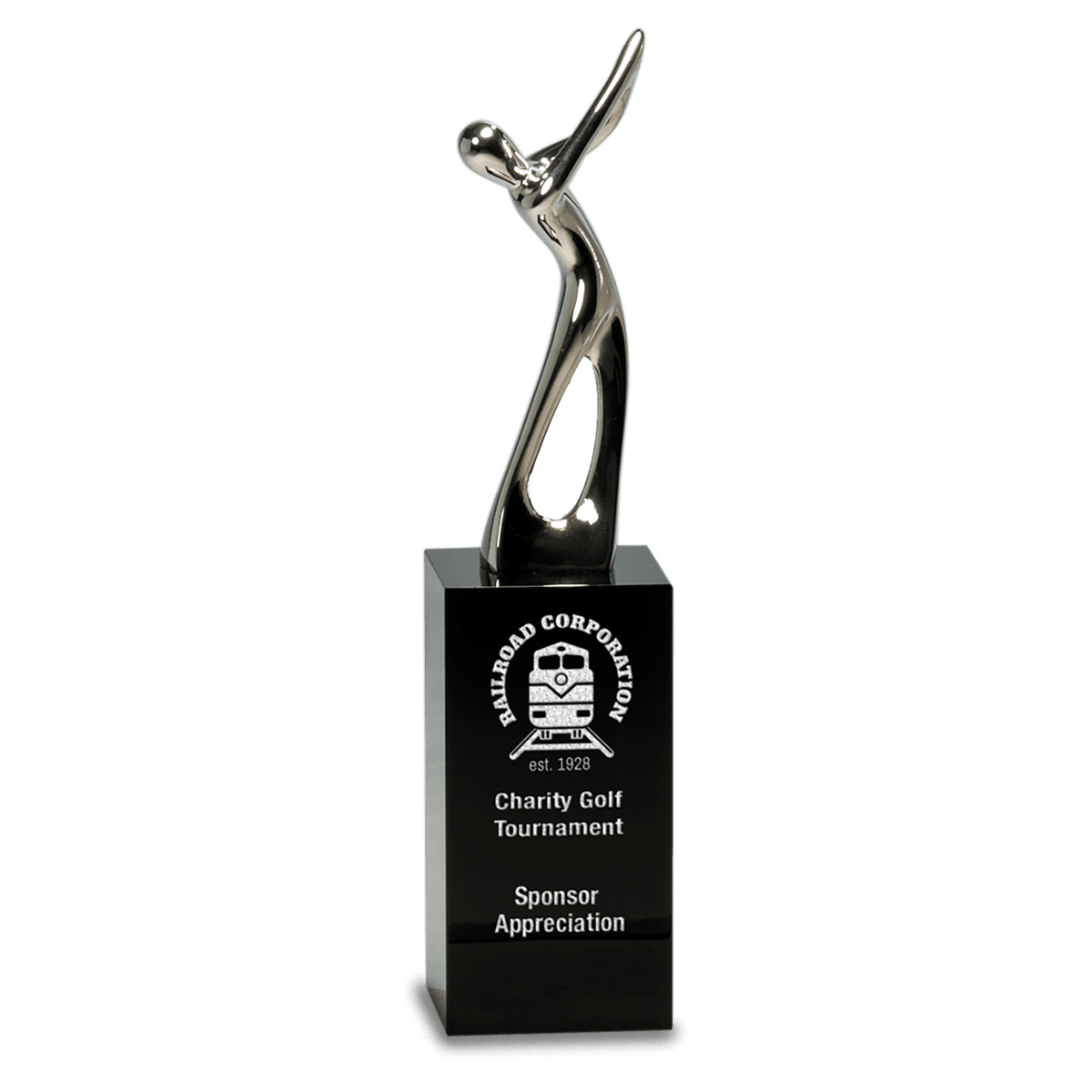 8 1/2" Silver Metal Golf Figure on Black Crystal Pedestal