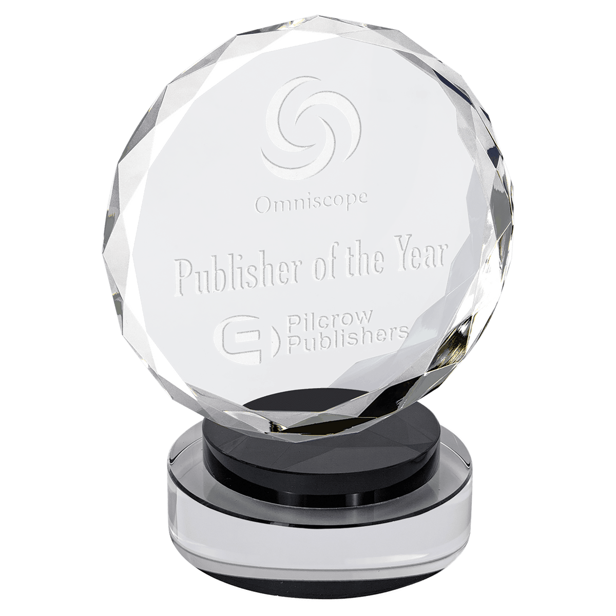 Round Facet Crystal Award on Round Base — 6"