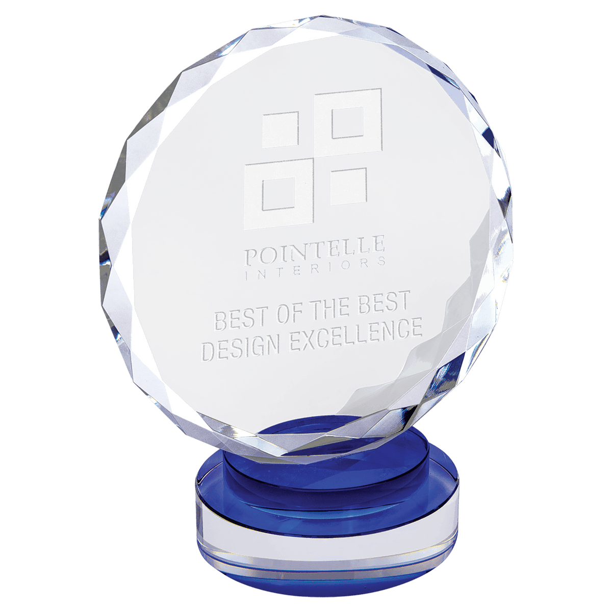 Round Facet Crystal Award on Blue Base