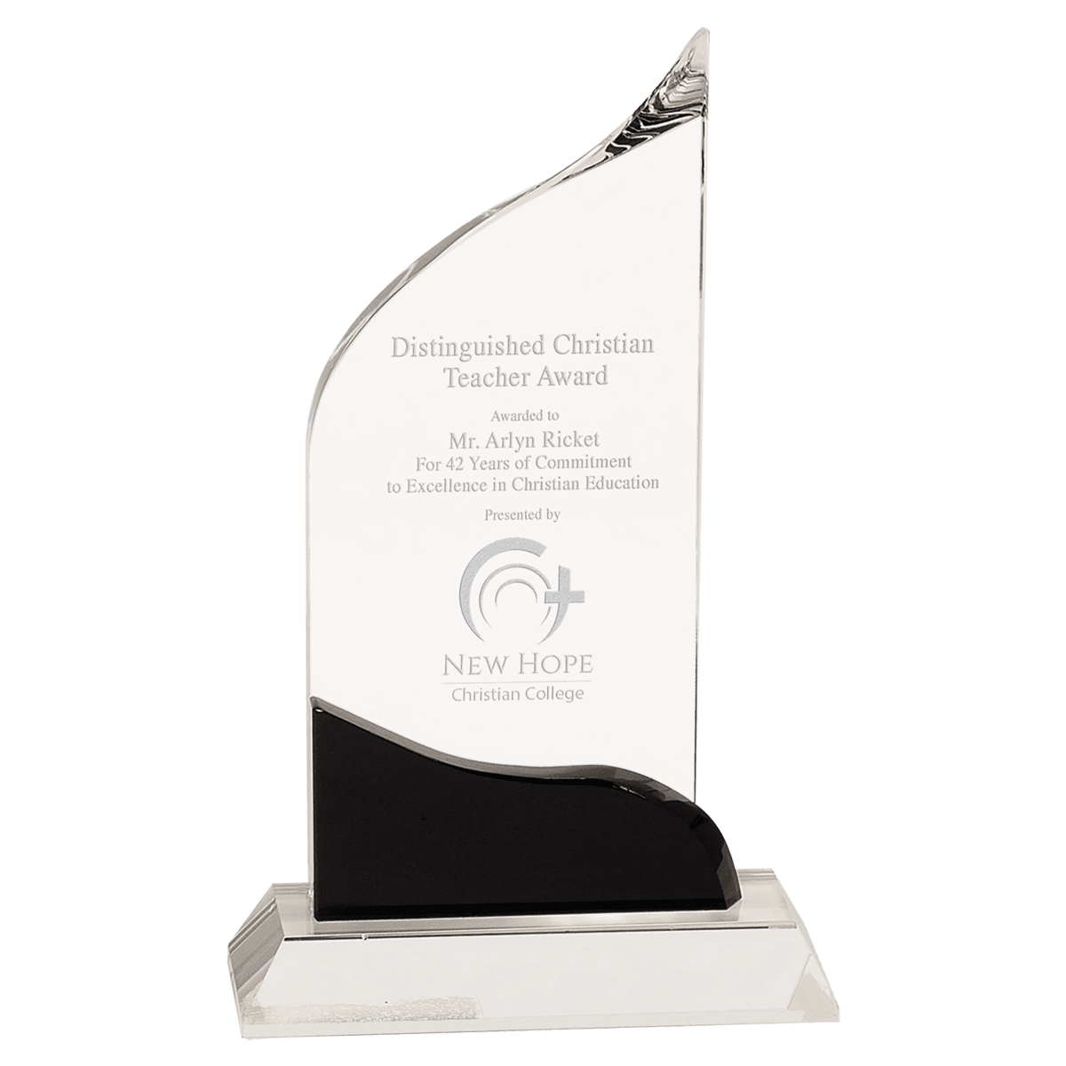 Clear Crystal Wave Award with Black Accent