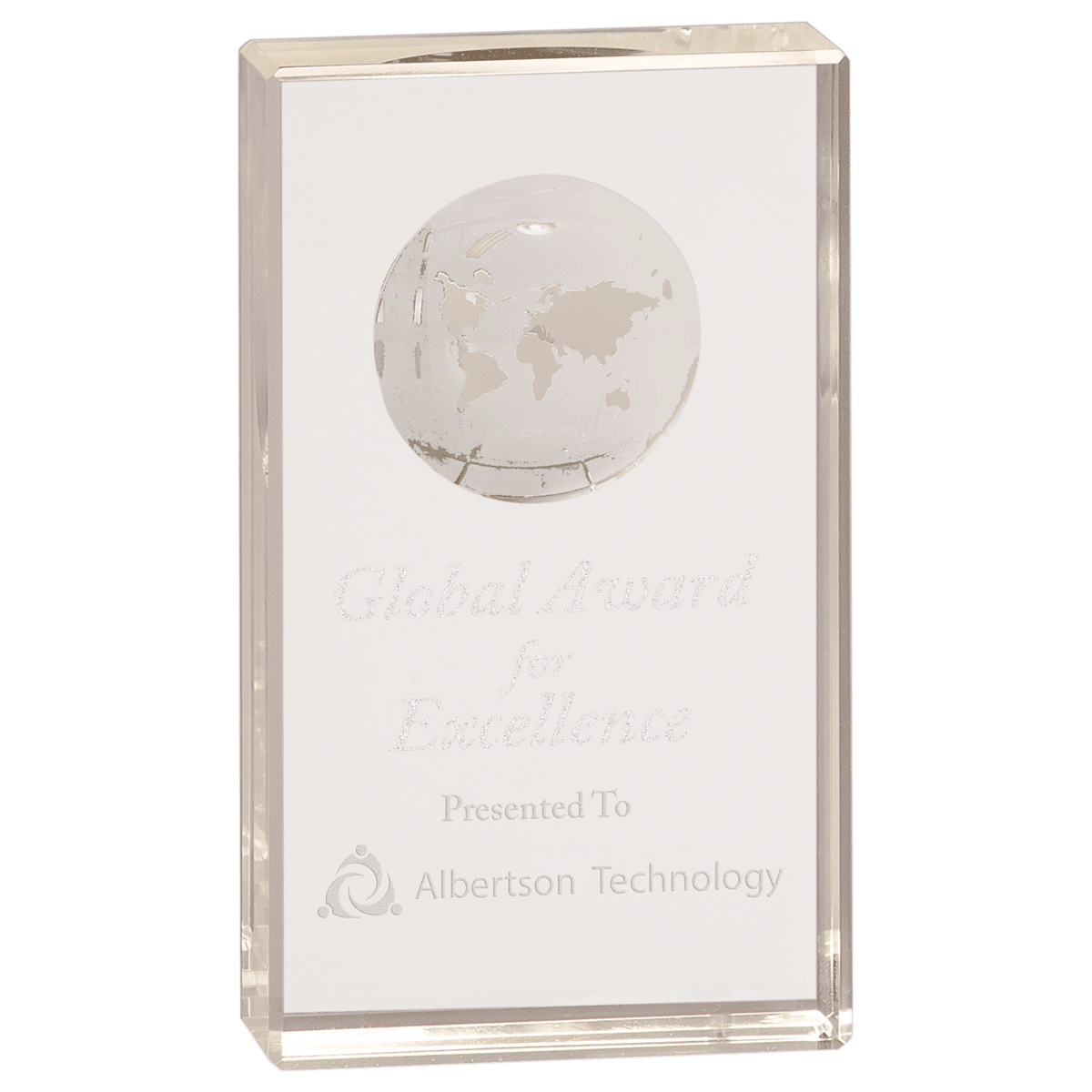 6" Clear Crystal Rectangle with Globe Etching