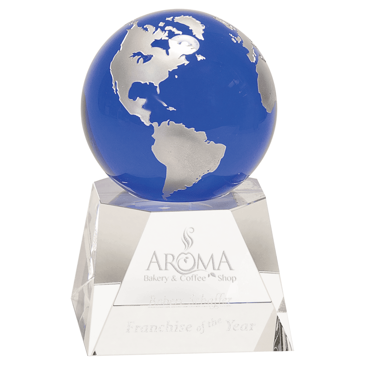 Blue Crystal Globe on Clear Base — CRY6532L