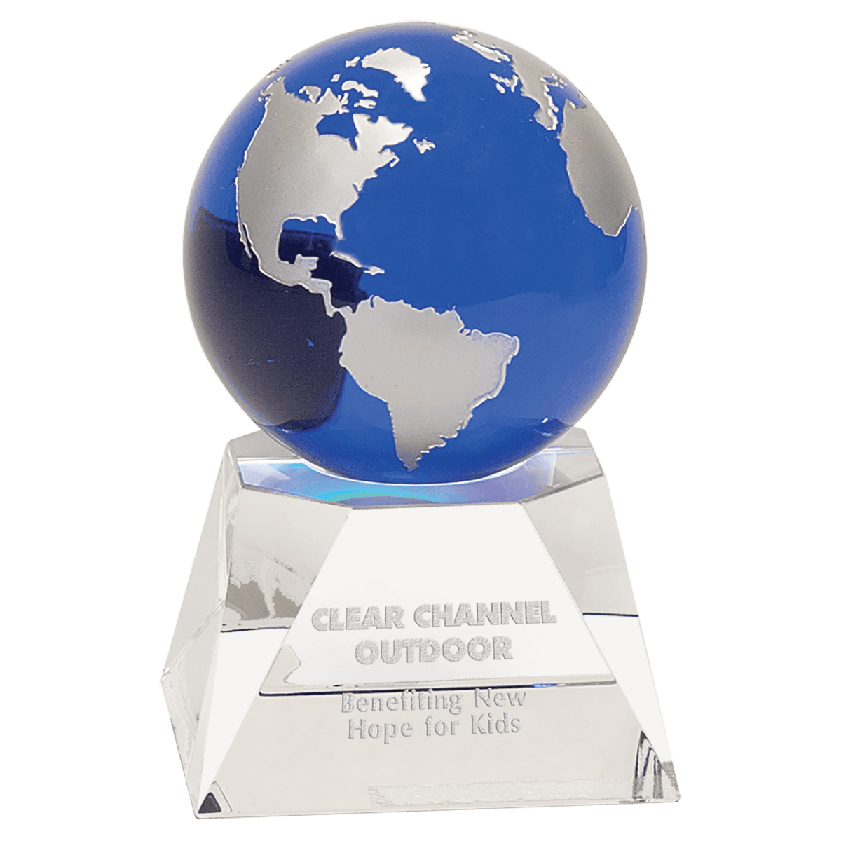 Blue Crystal Globe on Clear Base