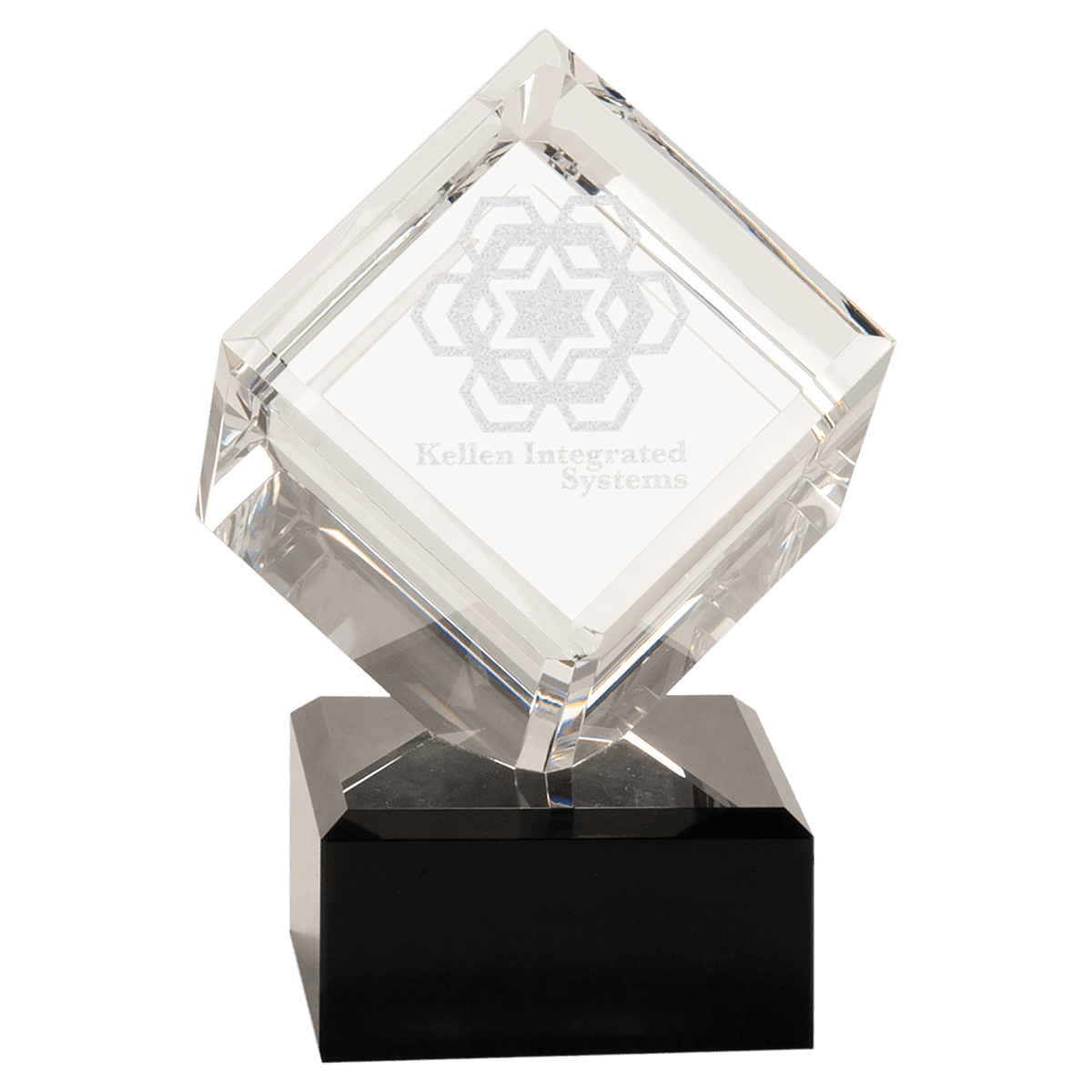 6" Clear Crystal Cube on Black Pedestal Base