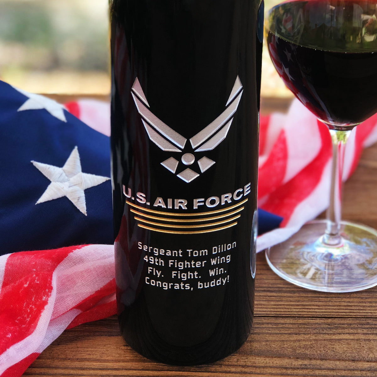 Air Force Etched Wine Bottle