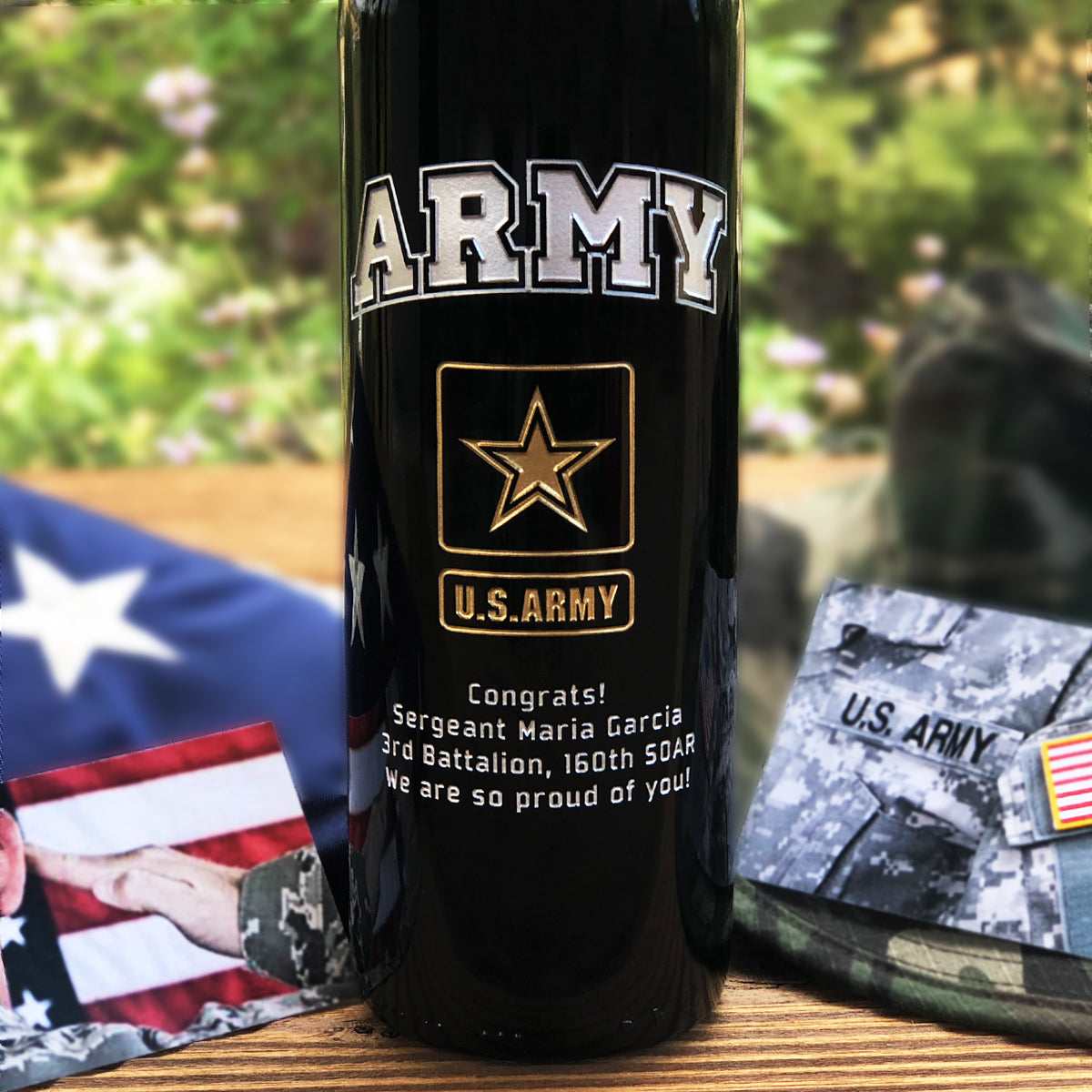 Army Etched Wine Bottle
