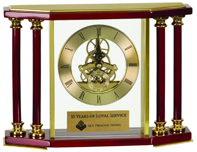 7 1/4" Executive 4-Pillar & Rosewood Piano Finish Clock