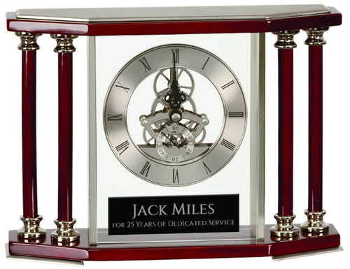 7 1/4" Executive 4-Pillar & Rosewood Piano Finish Clock