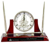 10 1/2" x 6" Executive/Rosewood Piano Finish Clock w/2 Pens/Letter Opener