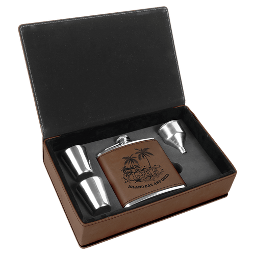 6 oz. Laserable Leatherette Flask Gift Set