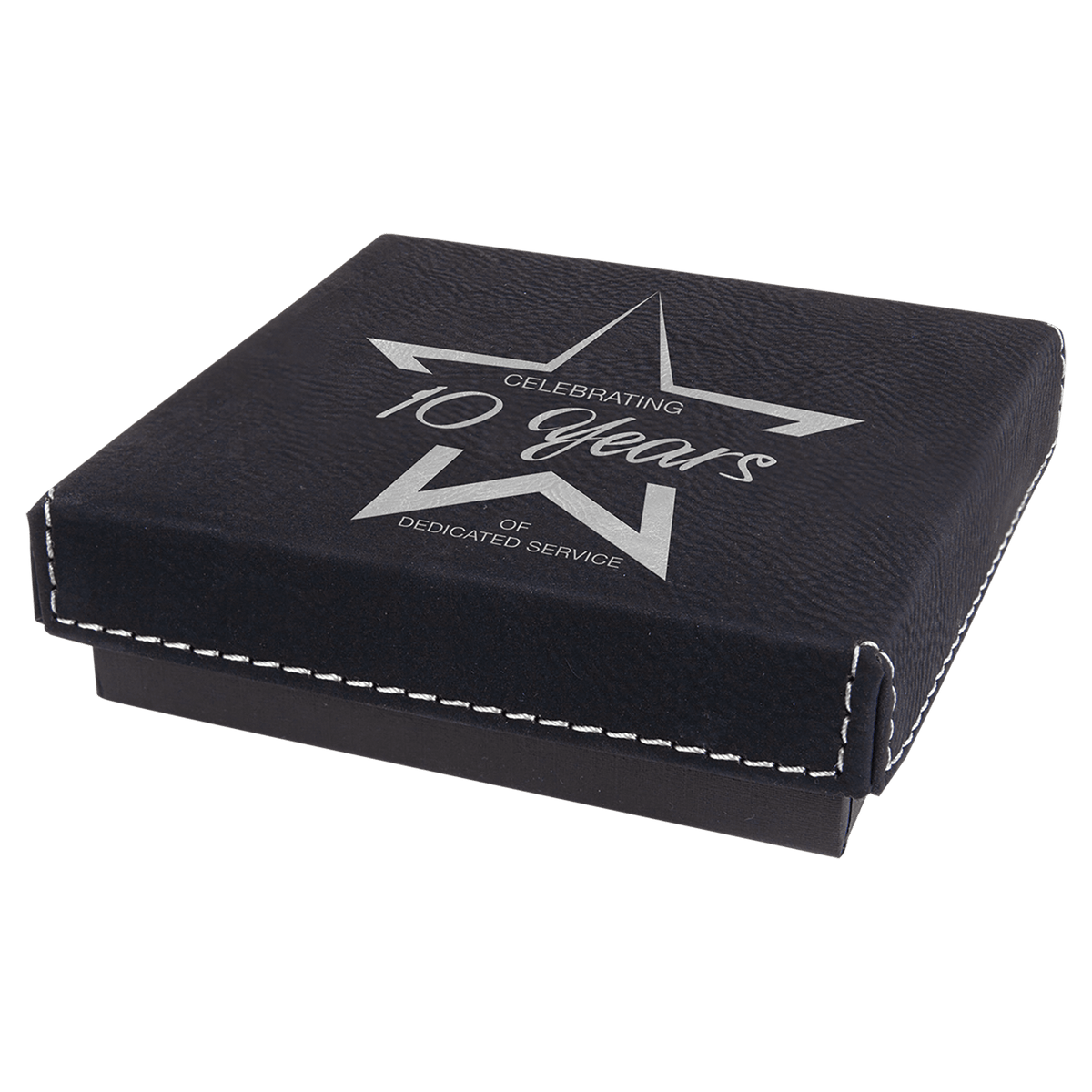 Black/Silver 4" x 4" Medal Box with Laserable Leatherette Lid
