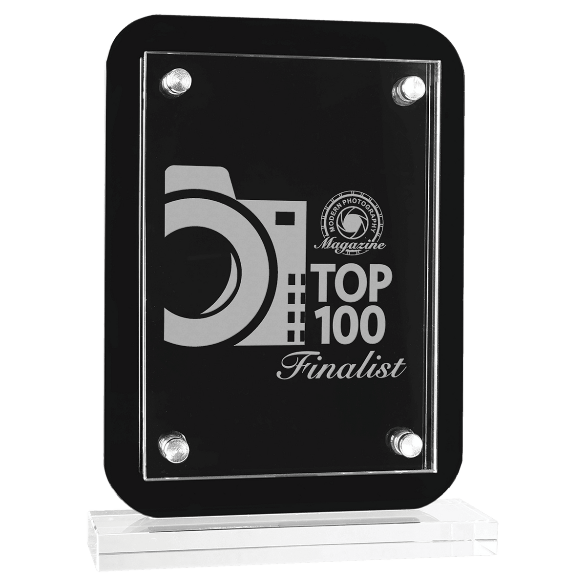 Black Floating Glass Standup Plaque — 6 1/2" x 8 3/4"