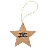 Light Brown Laserable Leatherette Star Ornament with Gold