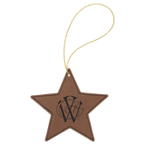 Dark Brown Laserable Leatherette Star Ornament with Gold
