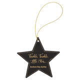 Black/Gold Laserable Leatherette Star Ornament with Gold