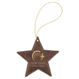 Rustic/Gold Laserable Leatherette Star Ornament with Gold