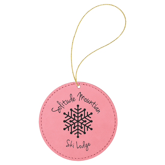 Pink Laserable Leatherette Round Ornament with Gold String