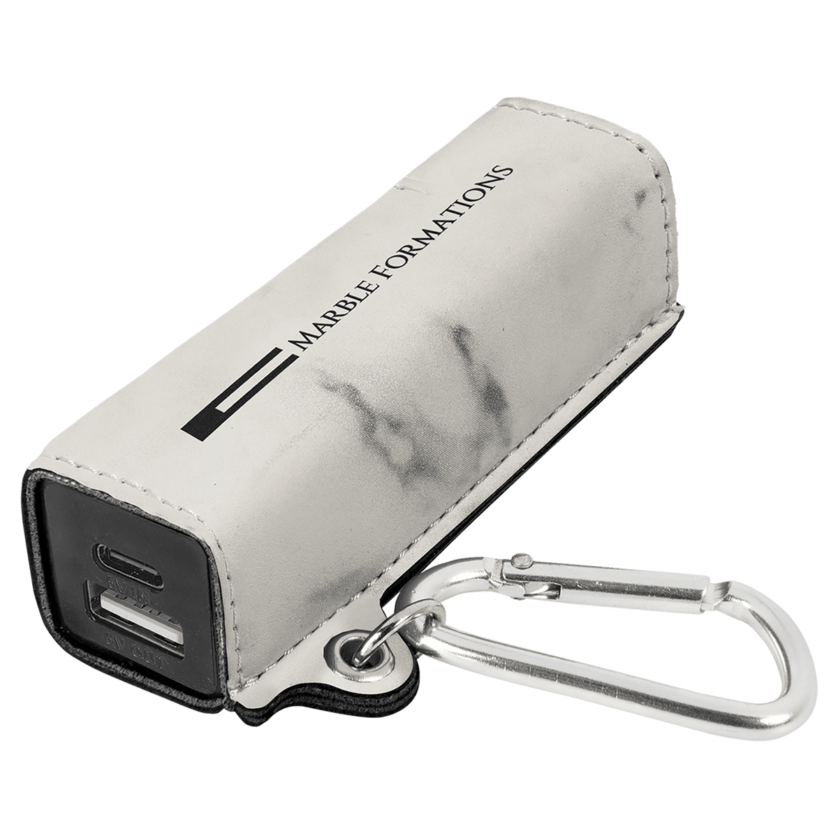 Laserable Leatherette 2200 mAh Power Bank with USB-C Cord — White Marble