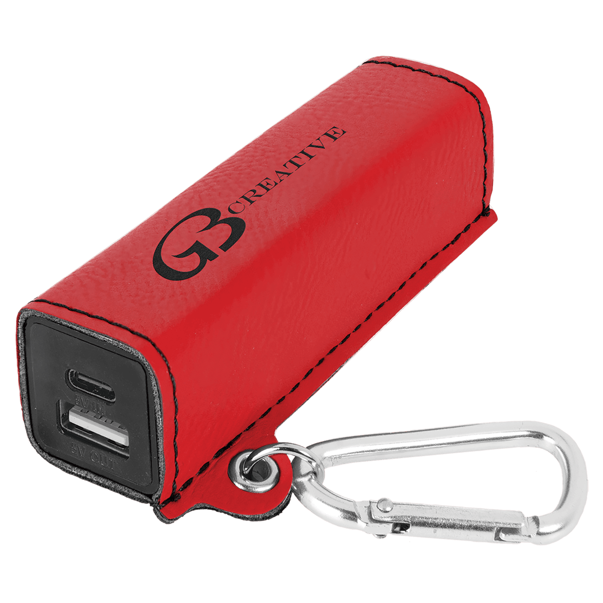 Laserable Leatherette 2200 mAh Power Bank with USB-C Cord — Red