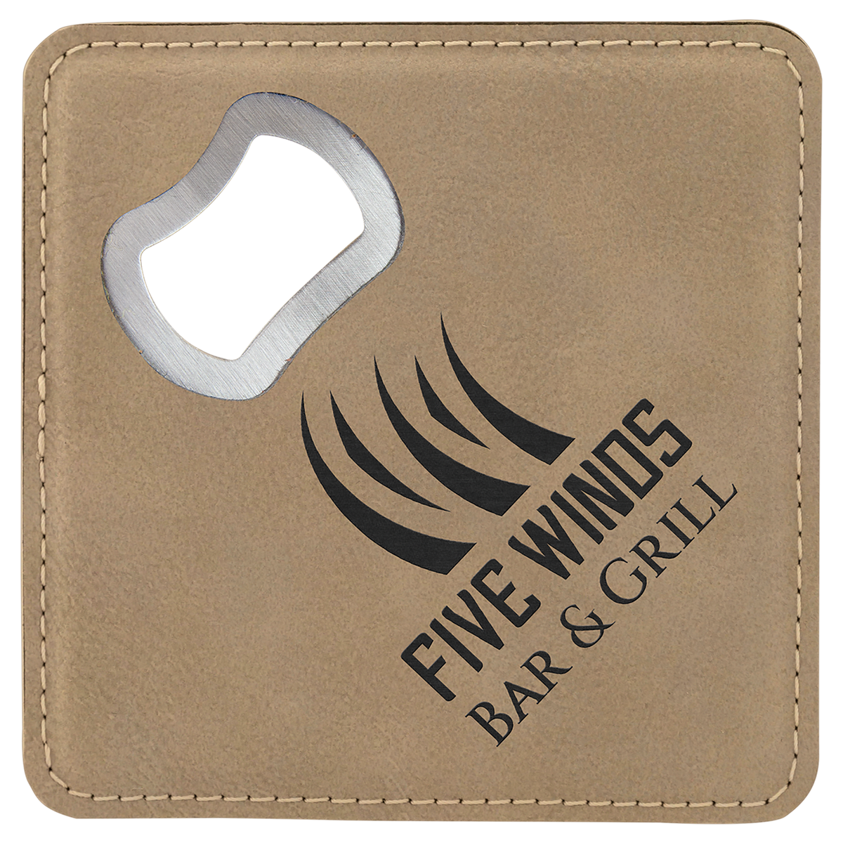 4" x 4" Square Laserable Leatherette Bottle Opener Coaster