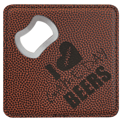 4" x 4" Square Laserable Leatherette Coaster with Bottle Opener