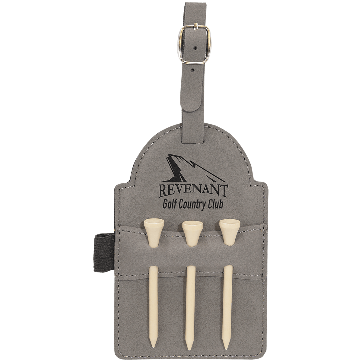 5" x 3 1/4" Laserable Leatherette Golf Bag Tag with 3 Wooden Tees
