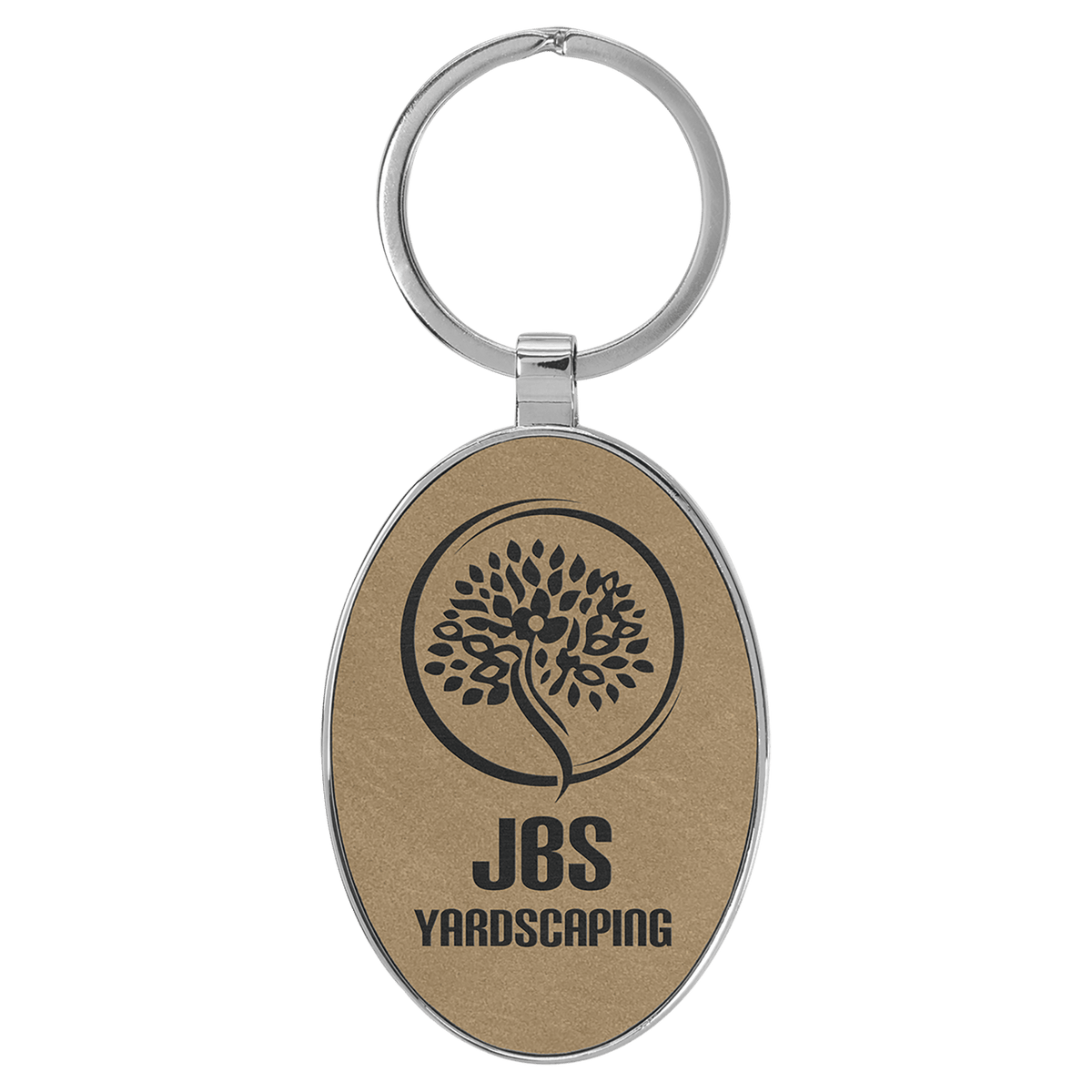 3" x 1 3/4" Laserable Leatherette/Metal Oval Keychain