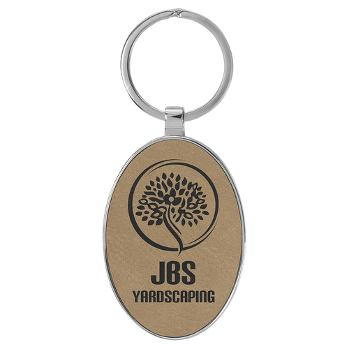 3" x 1 3/4" Laserable Leatherette/Metal Oval Keychain