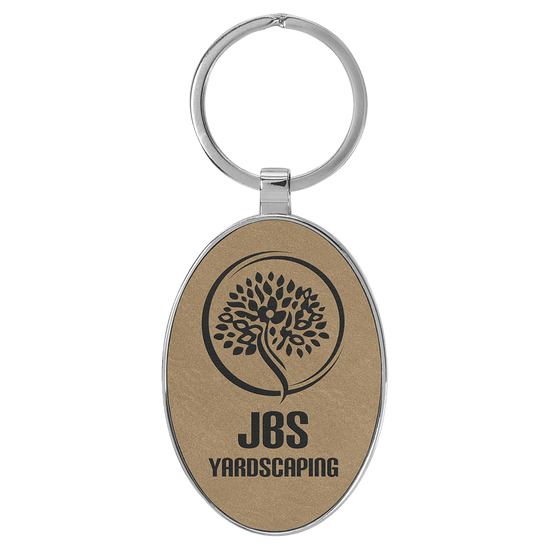 3" x 1 3/4" Laserable Leatherette/Metal Oval Keychain