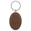 3" x 1 3/4" Laserable Leatherette/Metal Oval Keychain