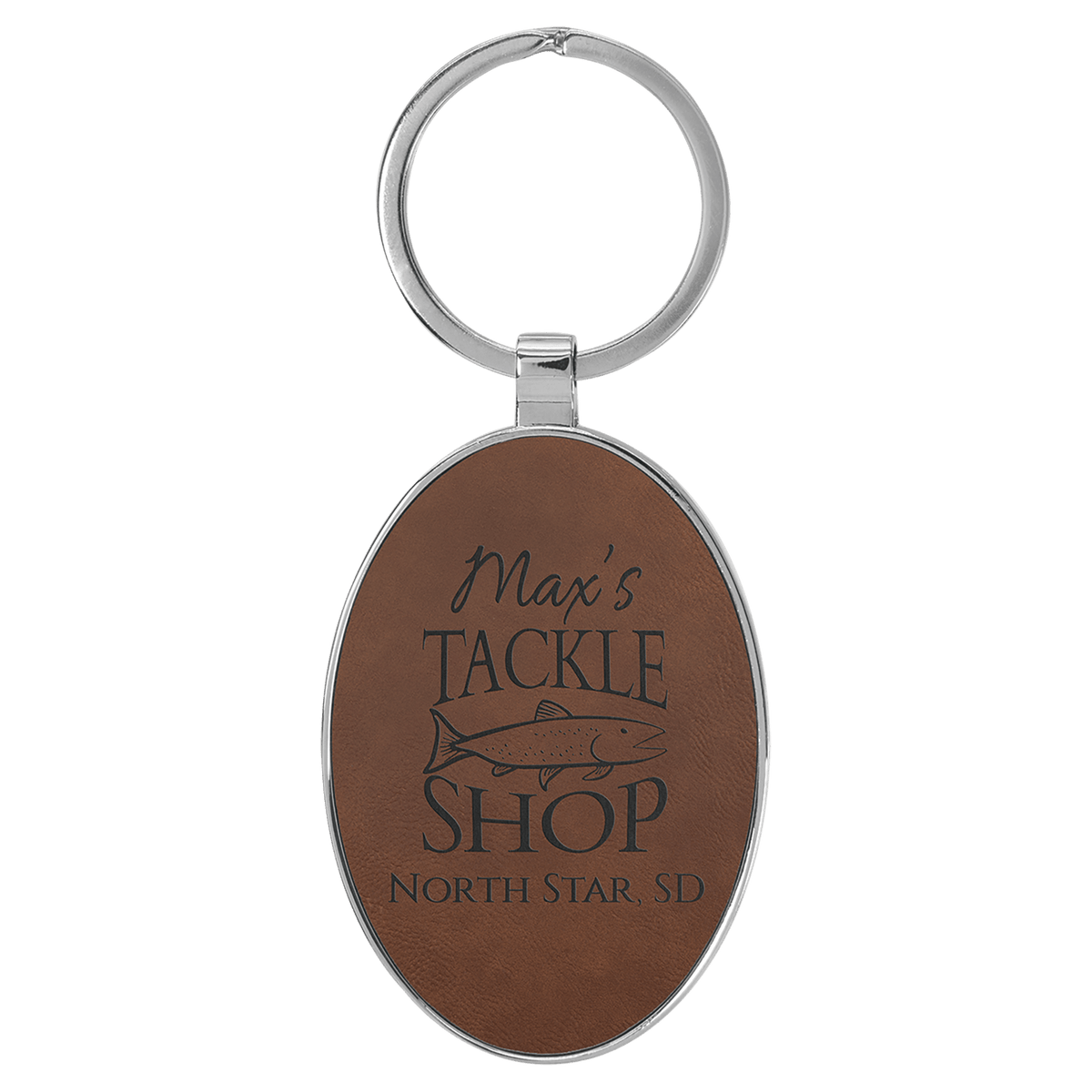 3" x 1 3/4" Laserable Leatherette/Metal Oval Keychain