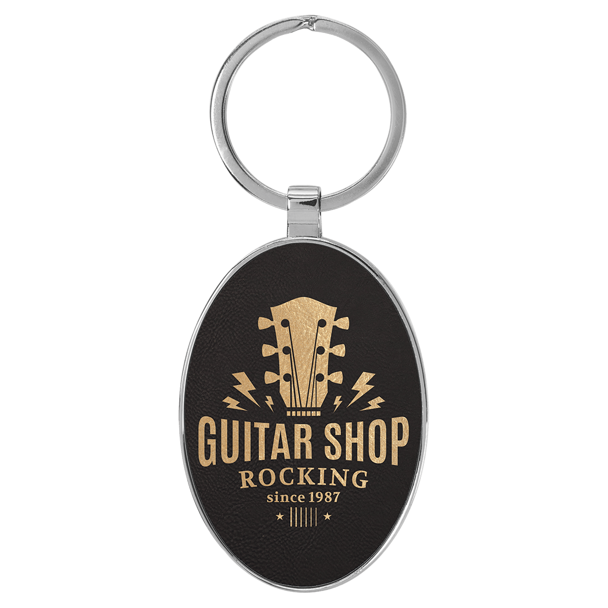 3" x 1 3/4" Laserable Leatherette/Metal Oval Keychain
