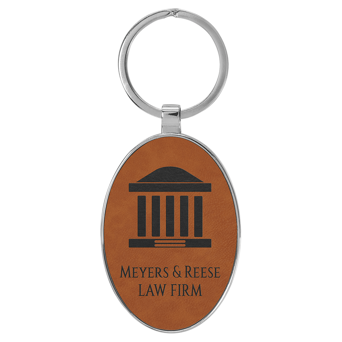 3" x 1 3/4" Laserable Leatherette/Metal Oval Keychain