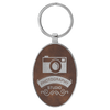 3" x 1 3/4" Laserable Leatherette/Metal Oval Keychain