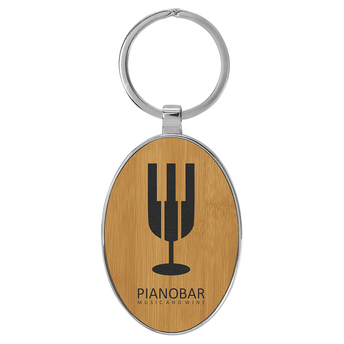 3" x 1 3/4" Laserable Leatherette/Metal Oval Keychain