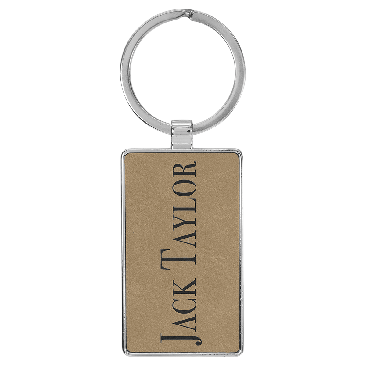 2 3/4" x 1 1/4" Laserable Leatherette/Metal Rectangle Keychain