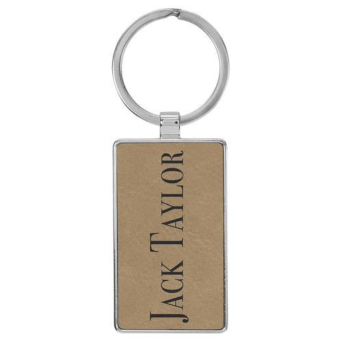 2 3/4" x 1 1/4" Laserable Leatherette/Metal Rectangle Keychain