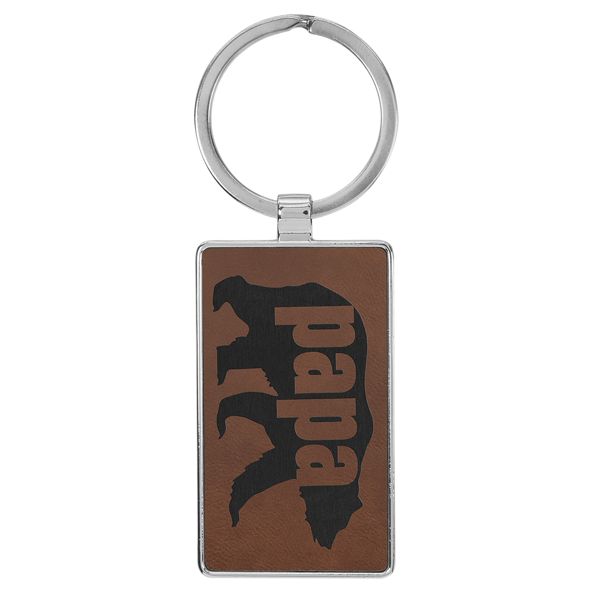 2 3/4" x 1 1/4" Laserable Leatherette/Metal Rectangle Keychain