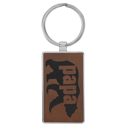 2 3/4" x 1 1/4" Laserable Leatherette/Metal Rectangle Keychain