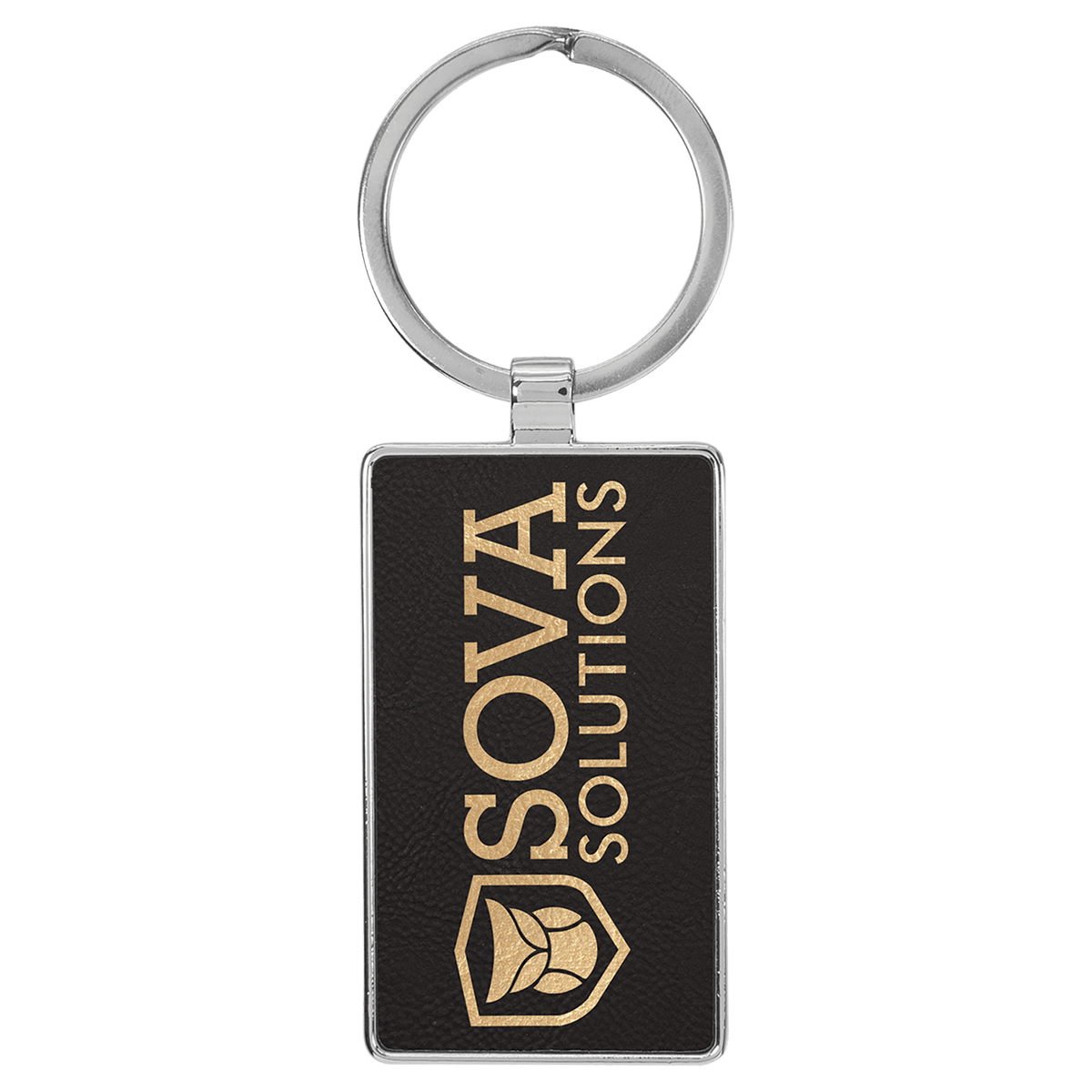 2 3/4" x 1 1/4" Laserable Leatherette/Metal Rectangle Keychain