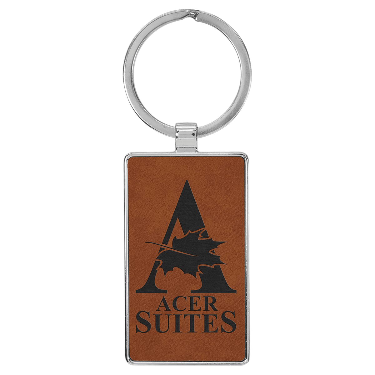 2 3/4" x 1 1/4" Laserable Leatherette/Metal Rectangle Keychain