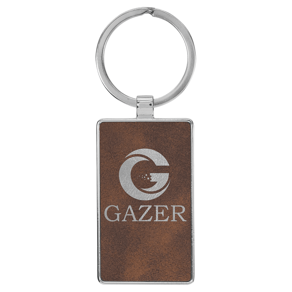 2 3/4" x 1 1/4" Laserable Leatherette/Metal Rectangle Keychain