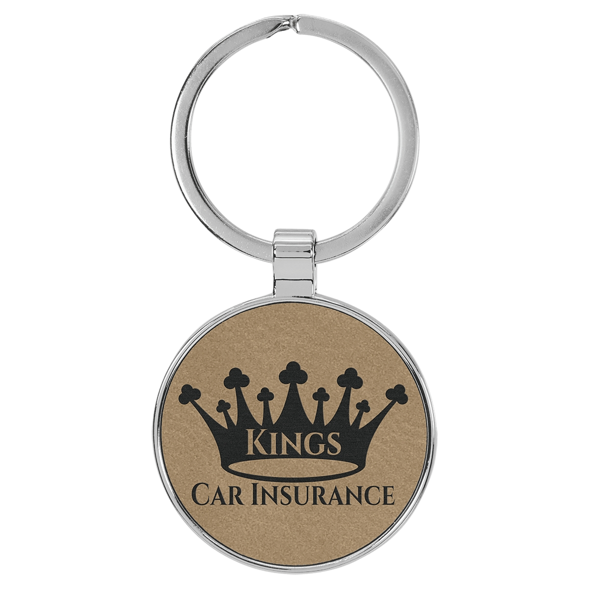 1 1/2" Laserable Leatherette/Metal Round Keychain