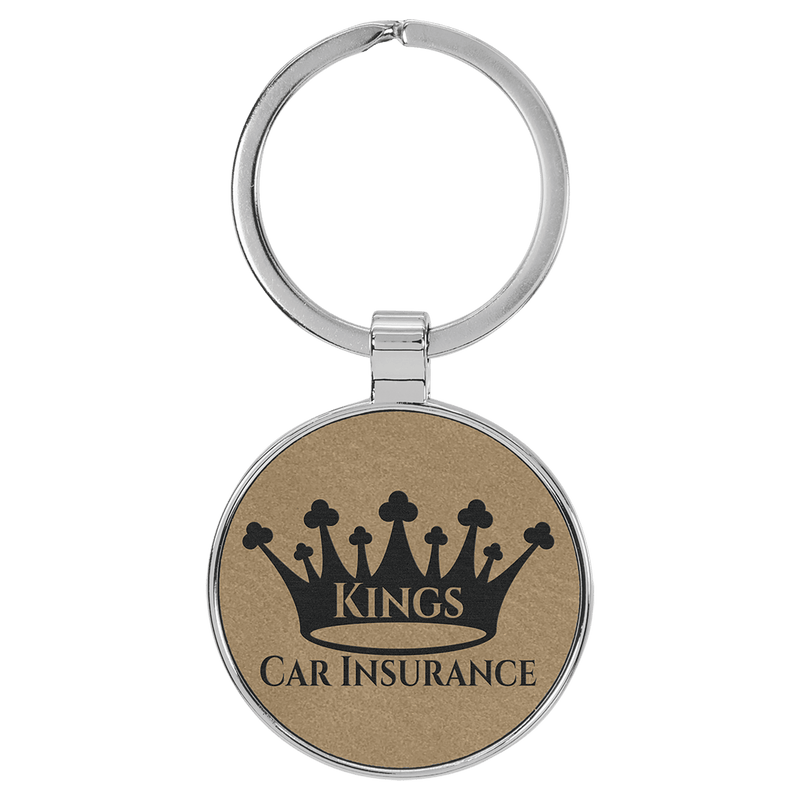 1 1/2" Laserable Leatherette/Metal Round Keychain