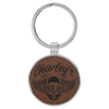 1 1/2" Laserable Leatherette/Metal Round Keychain
