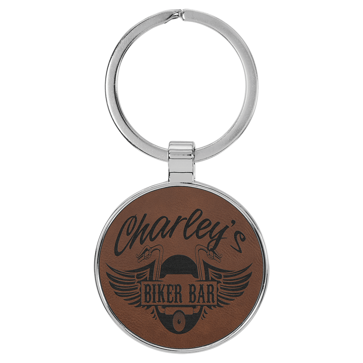 1 1/2" Laserable Leatherette/Metal Round Keychain